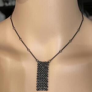 Elegant Gunmetal Chain Necklace with Rectangular Pendant and earrings